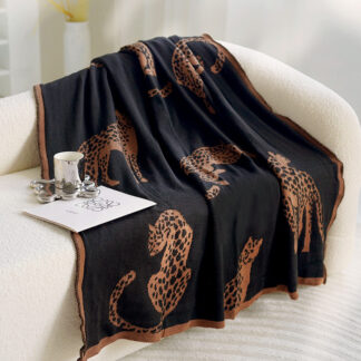 Reversible Cheetah Blanket Black & Brown 220x130cm