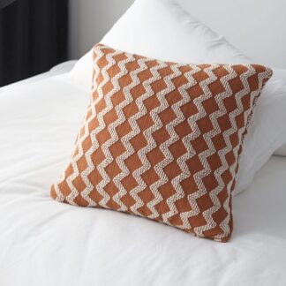Knitted Zig Zag Cushion Burnt Orange & Ivory 45x45cm