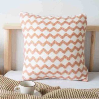 Knitted Zig Zag Cushion Ivory & Coral 45x45cm