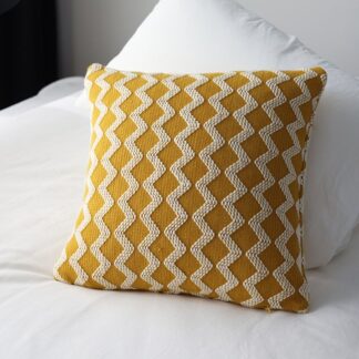 Knitted Zig Zag Cushion Yellow & Ivory 45x45cm