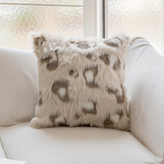 Faux Fur Cushion Beige Leopard Print 45x45cm