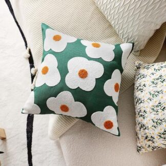 Scandi Flower Tufted Cushion Green 45x45cm
