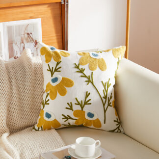 Embroidered Yellow Daisies Cushion 45x45cm