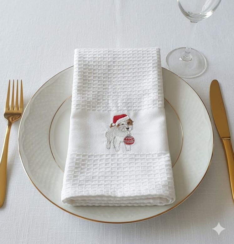 Christmas Tea Towel White Dog