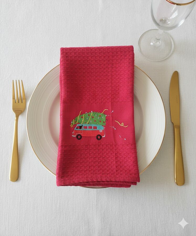 Christmas Tea Towel VW Kombi