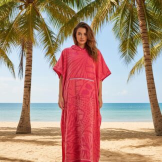 Hooded Multi-Colour Cotton Poncho Coral Print