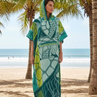 Hooded Multi-Colour Cotton Poncho Green Turtle