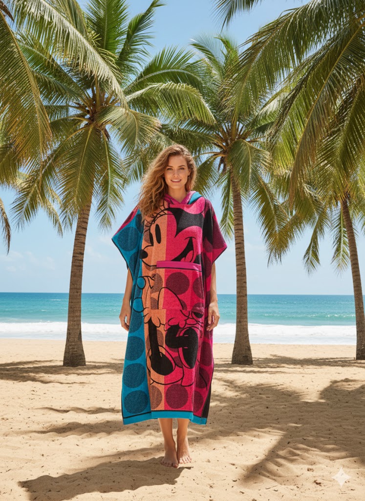 Hooded Multi-Colour Cotton Poncho Mickey