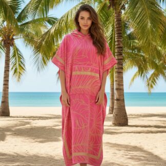 Hooded Multi-Colour Cotton Poncho Pink & Gold