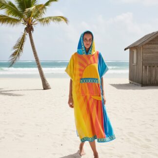 Hooded Multi-Colour Cotton Poncho Sunshine