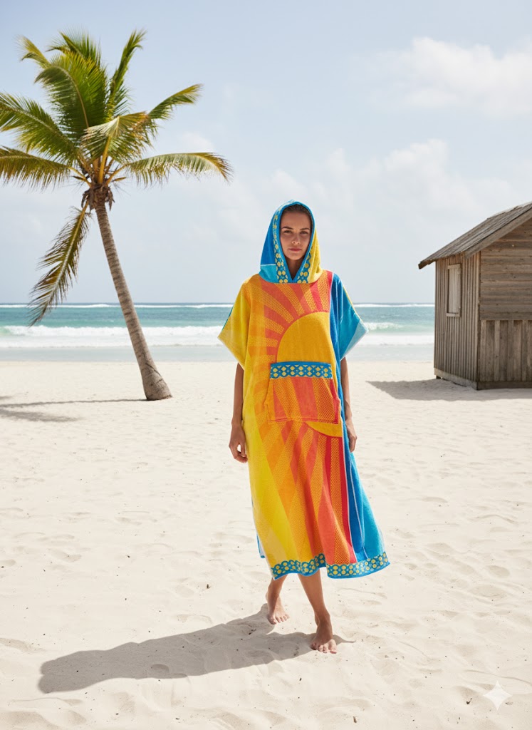 Hooded Multi-Colour Cotton Poncho Sunshine