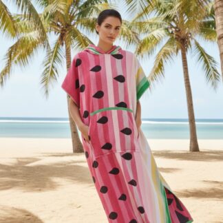 Hooded Multi-Colour Cotton Poncho Watermelon